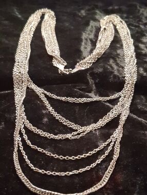Vintage Silky Silver Multi-Strand Layered Necklace 24 In Long. Like New.